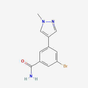 molecular formula C11H10BrN3O B15338349 3-Bromo-5-(1-methyl-1H-pyrazol-4-yl)benzamide 