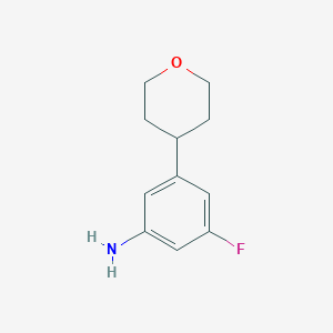 molecular formula C11H14FNO B15340339 3-Fluoro-5-(tetrahydro-2H-pyran-4-yl)aniline 