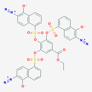 molecular formula C39H22N6O14S3 B15345165 Benzoic acid, 3,4,5-tris[[(6-diazo-5,6-dihydro-5-oxo-1-naphthalenyl)sulfonyl]oxy]-, ethyl ester CAS No. 73003-81-3