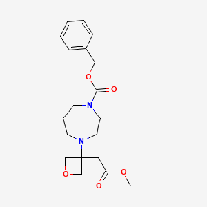 molecular formula C20H28N2O5 B15345536 Benzyl 4-[3-(2-ethoxy-2-oxoethyl)oxetan-3-yl]-1,4-diazepane-1-carboxylate 