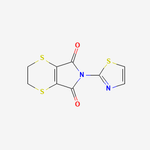 molecular formula C9H6N2O2S3 B15345629 5H-1,4-DITHIINO(2,3-c)PYRROLE-5,7(6H)-DIONE, 2,3-DIHYDRO-6-(2-THIAZOLYL)- CAS No. 54627-06-4