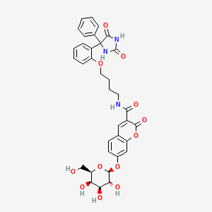 molecular formula C35H35N3O12 B15345745 N-(4-(2-(2,5-Dioxo-4-phenylimidazolidin-4-yl)phenoxy)butyl)-7-(beta-D-galactopyranosyloxy)-2-oxo-2H-1-benzopyran-3-carboxamide CAS No. 73304-29-7