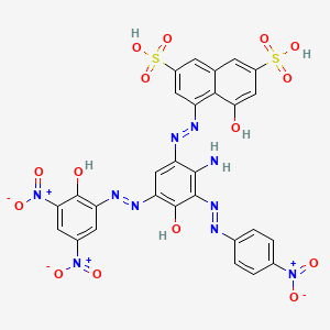 molecular formula C28H18N10O15S2 B15346295 2,7-Naphthalenedisulfonic acid, 4-[[2-amino-4-hydroxy-5-[(2-hydroxy-3,5-dinitrophenyl)azo]-3-[(4-nitrophenyl)azo]phenyl]azo]-5-hydroxy- CAS No. 70660-46-7