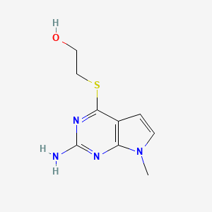 molecular formula C9H12N4OS B15347234 2-[(2-Amino-7-methyl-7H-pyrrolo[2,3-d]pyrimidin-4-yl)sulfanyl]ethan-1-ol CAS No. 90065-74-0