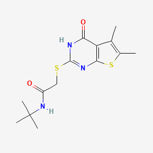 molecular formula C14H19N3O2S2 B15348805 Acetamide,2-[(1,4-dihydro-5,6-dimethyl-4-oxothieno[2,3-D]pyrimidin-2-YL)thio]-N-(tert-butyl)- 