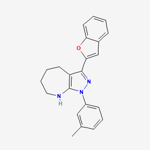 molecular formula C22H21N3O B15348868 3-(1-benzofuran-2-yl)-1-(3-methylphenyl)-5,6,7,8-tetrahydro-4H-pyrazolo[3,4-b]azepine 