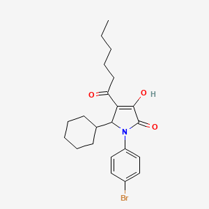 molecular formula C22H28BrNO3 B15349307 2H-Pyrrol-2-one, 1-(4-bromophenyl)-5-cyclohexyl-1,5-dihydro-3-hydroxy-4-(1-oxohexyl)- 