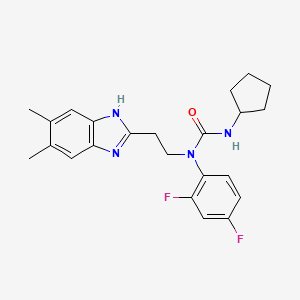 molecular formula C23H26F2N4O B15349431 3-cyclopentyl-1-(2,4-difluorophenyl)-1-[2-(5,6-dimethyl-1H-benzimidazol-2-yl)ethyl]urea 