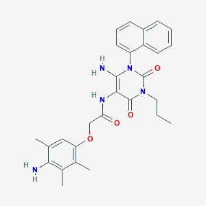 molecular formula C28H31N5O4 B15349484 Acetamide,N-[6-amino-1,2,3,4-tetrahydro-1-(1-naphthalenyl)-2,4-dioxo-3-propyl-pyrimidin-5-YL]-2-(4-amino-2,3,5-trimethylphenoxy)- 