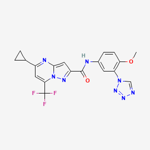 molecular formula C19H15F3N8O2 B15349536 5-cyclopropyl-N-[4-methoxy-3-(tetrazol-1-yl)phenyl]-7-(trifluoromethyl)pyrazolo[1,5-a]pyrimidine-2-carboxamide 