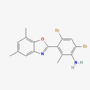 molecular formula C16H14Br2N2O B15349644 4,6-Dibromo-3-(5,7-dimethyl-1,3-benzoxazol-2-yl)-2-methylaniline CAS No. 638159-13-4