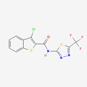 molecular formula C12H5ClF3N3OS2 B15350215 3-chloro-N-[5-(trifluoromethyl)-1,3,4-thiadiazol-2-yl]-1-benzothiophene-2-carboxamide 