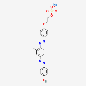 molecular formula C21H19N4NaO6S B15350821 Sodium 2-(p-((4-((p-hydroxyphenyl)azo)-o-tolyl)azo)phenoxy)ethyl sulphate CAS No. 21116-11-0