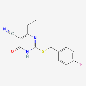 molecular formula C14H12FN3OS B15351122 6-ethyl-2-[(4-fluorophenyl)methylsulfanyl]-4-oxo-1H-pyrimidine-5-carbonitrile 