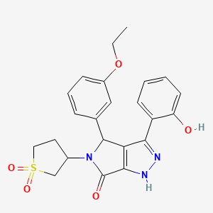 molecular formula C23H23N3O5S B15351153 5-(1,1-dioxidotetrahydrothiophen-3-yl)-4-(3-ethoxyphenyl)-3-(2-hydroxyphenyl)-4,5-dihydropyrrolo[3,4-c]pyrazol-6(1H)-one 