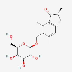 molecular formula C19H26O7 B15351383 (2R)-2,5,7-trimethyl-6-[[(2R,3R,4S,5S,6R)-3,4,5-trihydroxy-6-(hydroxymethyl)oxan-2-yl]oxymethyl]-2,3-dihydroinden-1-one 