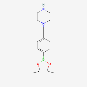 molecular formula C19H31BN2O2 B15351509 1-(2-(4-(4,4,5,5-Tetramethyl-1,3,2-dioxaborolan-2-yl)phenyl)propan-2-yl)piperazine 