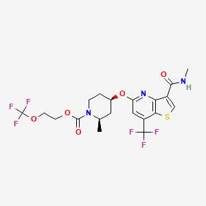 molecular formula C20H21F6N3O5S B15351604 2-(trifluoromethoxy)ethyl (2R,4R)-2-methyl-4-[3-(methylcarbamoyl)-7-(trifluoromethyl)thieno[3,2-b]pyridin-5-yl]oxypiperidine-1-carboxylate 