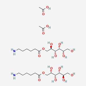 molecular formula C28H58N2O18 B15351636 acetic acid;[(2R,3R,4R,5S)-2,3,4,5,6-pentahydroxyhexyl] 6-aminohexanoate;[(2S,3R,4R,5R)-2,3,4,5,6-pentahydroxyhexyl] 6-aminohexanoate 