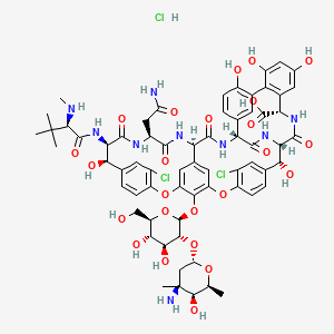 (1S,2R,18R,19R,22S,25R,28R,40S)-48-[(2S,3R,4S,5S,6R)-3-[(2S,4S,5S,6S)-4-amino-5-hydroxy-4,6-dimethyloxan-2-yl]oxy-4,5-dihydroxy-6-(hydroxymethyl)oxan-2-yl]oxy-22-(2-amino-2-oxoethyl)-5,15-dichloro-19-[[(2R)-3,3-dimethyl-2-(methylamino)butanoyl]amino]-2,18,32,35,37-pentahydroxy-20,23,26,42,44-pentaoxo-7,13-dioxa-21,24,27,41,43-pentazaoctacyclo[26.14.2.23,6.214,17.18,12.129,33.010,25.034,39]pentaconta-3,5,8(48),9,11,14,16,29(45),30,32,34(39),35,37,46,49-pentadecaene-40-carboxylic acid;hydrochloride