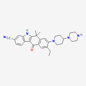 molecular formula C30H35N5O B15352291 9-Ethyl-6,11-dihydro-6,6-dimethyl-11-oxo-8-[4-(1-piperazinyl)-1-piperidinyl]-5H-benzo[b]carbazole-3-carbonitrile 