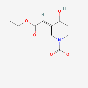 molecular formula C14H23NO5 B15353216 3-(2-Ethoxy-2-oxoethylidene)-4-hydroxypiperidine-1-carboxylic acid tert-butyl ester 