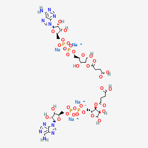 molecular formula C38H50N10Na4O34P4 B15353885 tetrasodium;[[(2R,3S,4R,5R)-5-(6-aminopurin-9-yl)-3,4-dihydroxyoxolan-2-yl]methoxy-oxidophosphoryl] [(2R,3S,4R)-3-(3-carboxypropanoyloxy)-4,5-dihydroxyoxolan-2-yl]methyl phosphate;[[(2R,3S,4R,5R)-5-(6-aminopurin-9-yl)-3,4-dihydroxyoxolan-2-yl]methoxy-oxidophosphoryl] [(2R,3R,4R)-4-(3-carboxypropanoyloxy)-3,5-dihydroxyoxolan-2-yl]methyl phosphate 