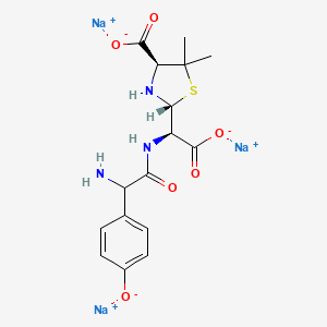 molecular formula C16H18N3Na3O6S B15354230 trisodium;(2R,4S)-2-[(R)-[[2-amino-2-(4-oxidophenyl)acetyl]amino]-carboxylatomethyl]-5,5-dimethyl-1,3-thiazolidine-4-carboxylate 