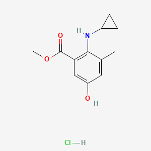 molecular formula C12H16ClNO3 B15354273 Methyl 2-(cyclopropylamino)-5-hydroxy-3-methylbenzoate;hydrochloride 