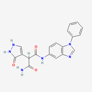 molecular formula C19H16N6O3 B15354870 2-(5-Hydroxy-1H-pyrazol-4-yl)-N1-(1-phenyl-1H-benzo[d]imidazol-5-yl)malonamide 