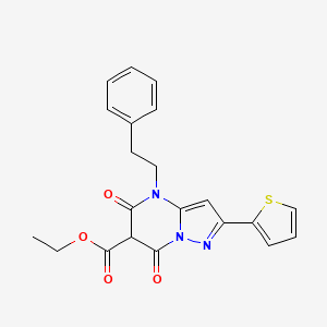 Ethyl 5,7-dioxo-4-phenethyl-2-(thiophen-2-yl)-4,5,6,7-tetrahydropyrazolo[1,5-a]pyrimidine-6-carboxylate