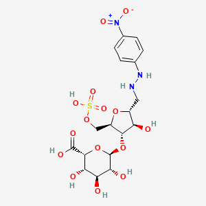 molecular formula C18H25N3O15S B15355419 (2R,3S,4S,5R,6R)-3,4,5-trihydroxy-6-[(2R,3S,4R,5R)-4-hydroxy-5-[[2-(4-nitrophenyl)hydrazinyl]methyl]-2-(sulfooxymethyl)oxolan-3-yl]oxyoxane-2-carboxylic acid 