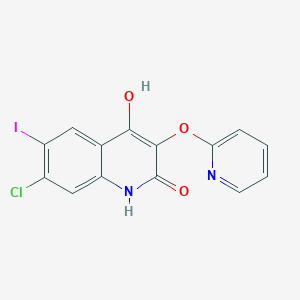 molecular formula C14H8ClIN2O3 B15356097 7-chloro-4-hydroxy-6-iodo-3-pyridin-2-yloxy-1H-quinolin-2-one 