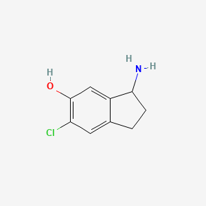 molecular formula C9H10ClNO B15357924 3-amino-6-chloro-2,3-dihydro-1H-inden-5-ol 