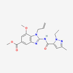 molecular formula C20H23N5O4 B15360249 Methyl 2-[(2-ethyl-5-methylpyrazole-3-carbonyl)amino]-7-methoxy-1-prop-2-enylbenzimidazole-5-carboxylate 