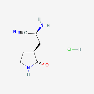 molecular formula C7H12ClN3O B15360253 (S)-2-Amino-3-((S)-2-oxopyrrolidin-3-yl)propanenitrile hydrochloride 