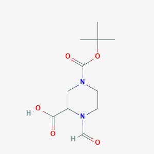 molecular formula C11H18N2O5 B15360748 1-Formyl-4-[(2-methylpropan-2-yl)oxycarbonyl]piperazine-2-carboxylic acid 