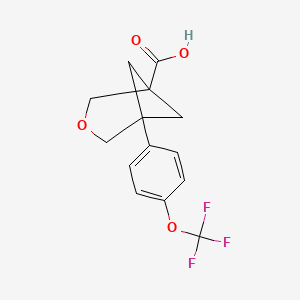 molecular formula C14H13F3O4 B15360867 5-[4-(Trifluoromethoxy)phenyl]-3-oxabicyclo[3.1.1]heptane-1-carboxylic acid CAS No. 2923842-94-6