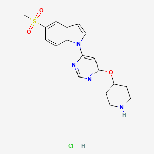 molecular formula C18H21ClN4O3S B15364188 5-(methylsulfonyl)-1-(6-(piperidin-4-yloxy)pyrimidin-4-yl)-1H-indole hydrochloride 