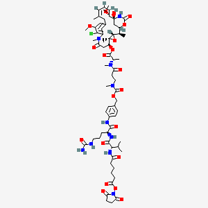 (2,5-dioxopyrrolidin-1-yl) 6-[[(2S)-1-[[(2S)-5-(carbamoylamino)-1-[4-[[[3-[[(2S)-1-[[(1S,2R,3S,5S,6S,16Z,18Z,20R,21S)-11-chloro-21-hydroxy-12,20-dimethoxy-2,5,9,16-tetramethyl-8,23-dioxo-4,24-dioxa-9,22-diazatetracyclo[19.3.1.110,14.03,5]hexacosa-10,12,14(26),16,18-pentaen-6-yl]oxy]-1-oxopropan-2-yl]-methylamino]-3-oxopropyl]-methylcarbamoyl]oxymethyl]anilino]-1-oxopentan-2-yl]amino]-3-methyl-1-oxobutan-2-yl]amino]-6-oxohexanoate