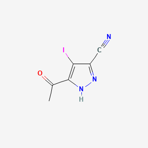 molecular formula C6H4IN3O B15365987 5-Acetyl-4-iodo-1H-pyrazole-3-carbonitrile 