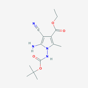 molecular formula C14H20N4O4 B153677 ethyl 5-amino-1-[(tert-butoxycarbonyl)amino]-4-cyano-2-methyl-1H-pyrrole-3-carboxylate CAS No. 129378-20-7