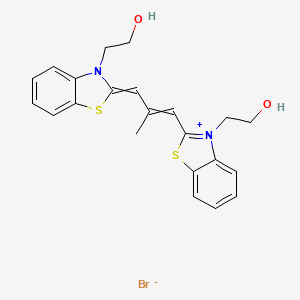 molecular formula C22H23N2O2S2.Br<br>C22H23BrN2O2S2 B15368672 3-(2-Hydroxyethyl)-2-(3-(3-(2-hydroxyethyl)-3H-benzothiazol-2-ylidene)-2-methylprop-1-enyl)benzothiazolium bromide CAS No. 52686-09-6