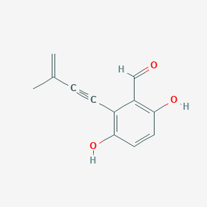 molecular formula C12H10O3 B15370565 3,6-Dihydroxy-2-(3-methylbut-3-en-1-yn-1-yl)benzaldehyde CAS No. 63160-46-3