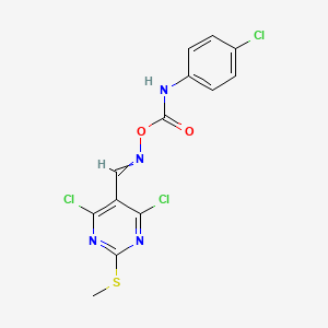 molecular formula C13H9Cl3N4O2S B15376924 4,6-Dichloro-5-[(([(4-chloroanilino)carbonyl]oxy)imino)methyl]-2-(methylthio)pyrimidine 