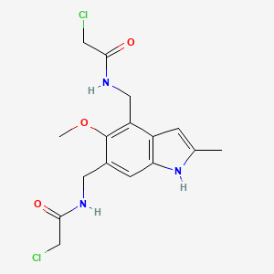 molecular formula C16H19Cl2N3O3 B15376959 2-chloro-N-[[4-[[(2-chloroacetyl)amino]methyl]-5-methoxy-2-methyl-1H-indol-6-yl]methyl]acetamide CAS No. 58867-63-3