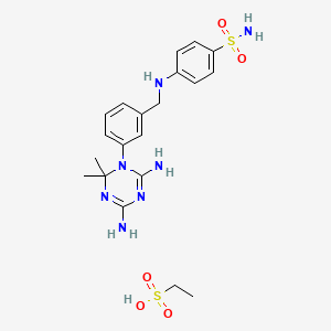 molecular formula C20H29N7O5S2 B15377300 4-[[3-(4,6-Diamino-2,2-dimethyl-1,3,5-triazin-1-yl)phenyl]methylamino]benzenesulfonamide; ethanesulfonic acid CAS No. 70743-59-8