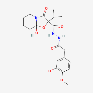 molecular formula C21H29N3O7 B15377585 N'-[2-(3,4-dimethoxyphenyl)acetyl]-8a-hydroxy-3-oxo-2-propan-2-yl-5,6,7,8-tetrahydro-[1,3]oxazolo[3,2-a]pyridine-2-carbohydrazide CAS No. 60807-11-6