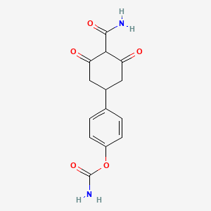 molecular formula C14H14N2O5 B15377682 4-(4-Carbamoyl-3,5-dioxocyclohexyl)phenyl carbamate CAS No. 10223-90-2