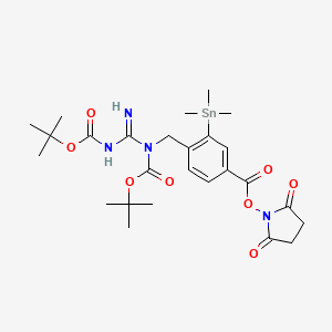 molecular formula C26H38N4O8Sn B15379790 2,5-Dioxopyrrolidin-1-yl 4-((1,3-bis(tert-butoxycarbonyl)guanidino)methyl)-3-(trimethylstannyl)benzoate 